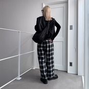 Double pleated ombre check PT/black