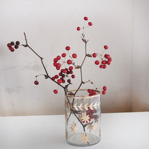 星模様 ガラスベース キャンドルホルダー L クリア 花瓶 フラワーベース ◆ アンティーク調 おしゃれ 北欧ナチュラル インテリア シンプル モダン 円柱形 ドライフラワー サンキライの実 バラの実 クリスマス