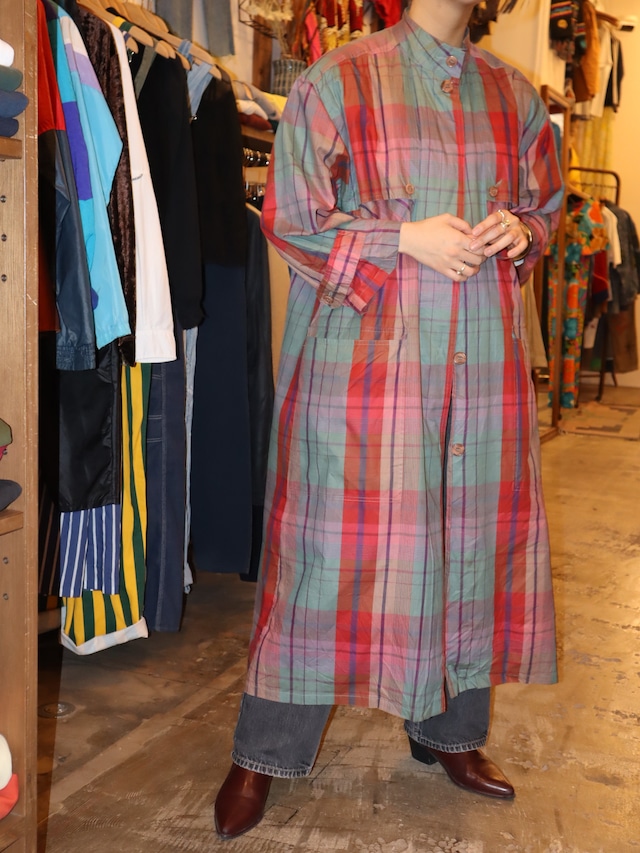 plaid pattern long coat【7273】