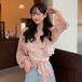 ✞ Vネック♥カワイイ♥花柄シフォンシャツブラウス ロング レース スウィート レースアップ ✞ゴスロリ SM ミリ 甘ロリ クラロリ 和ロリ エレガント 黒ロリ 姫ロリ 華ロリ BB-BB1642392