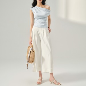 クロップド丈ハイウエストワイドレッグパンツ00079