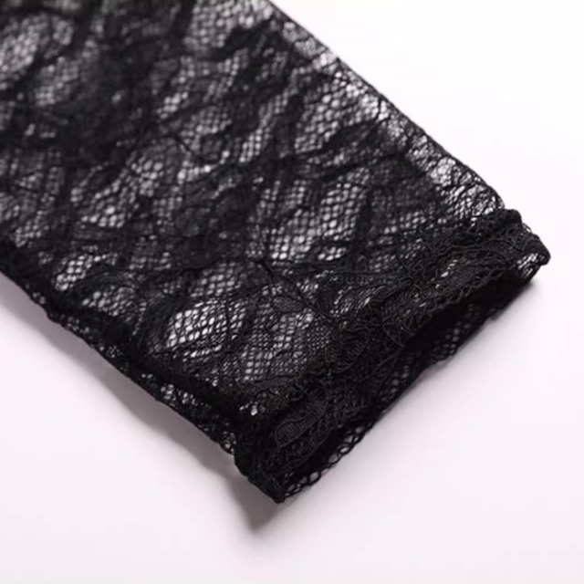 レース生地 フレアスカート 七分袖 Aラインドレスds0214