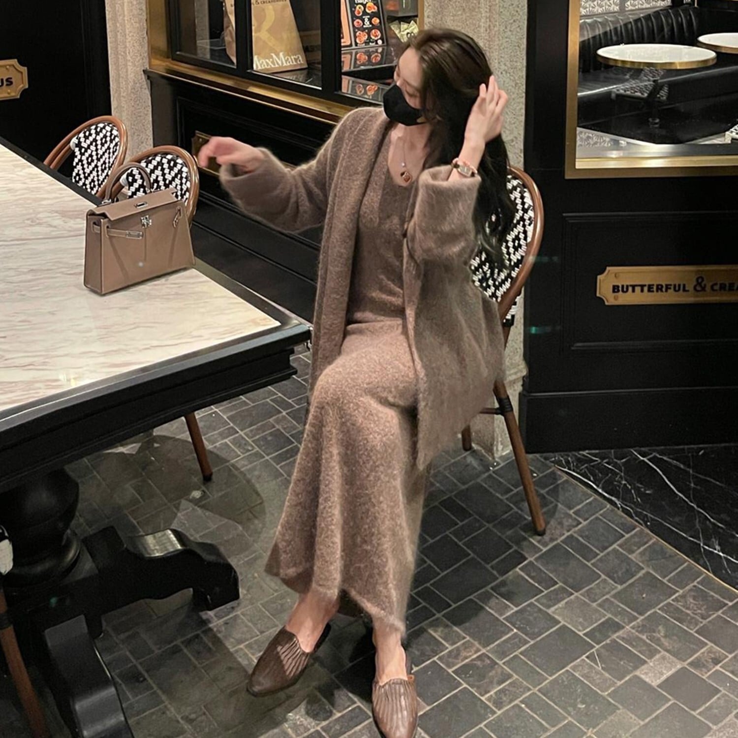 set】カーディガン×ノースリーブニットワンピースセット N2242 | nanastyle