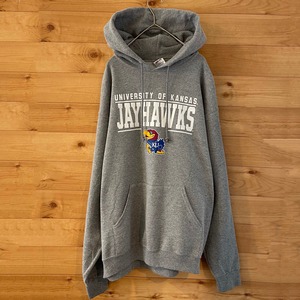 【JERZEES】カレッジ ロゴ カンザス大学 バスケットボール Kansas Jayhawks プルオーバー パーカー L アメリカ古着