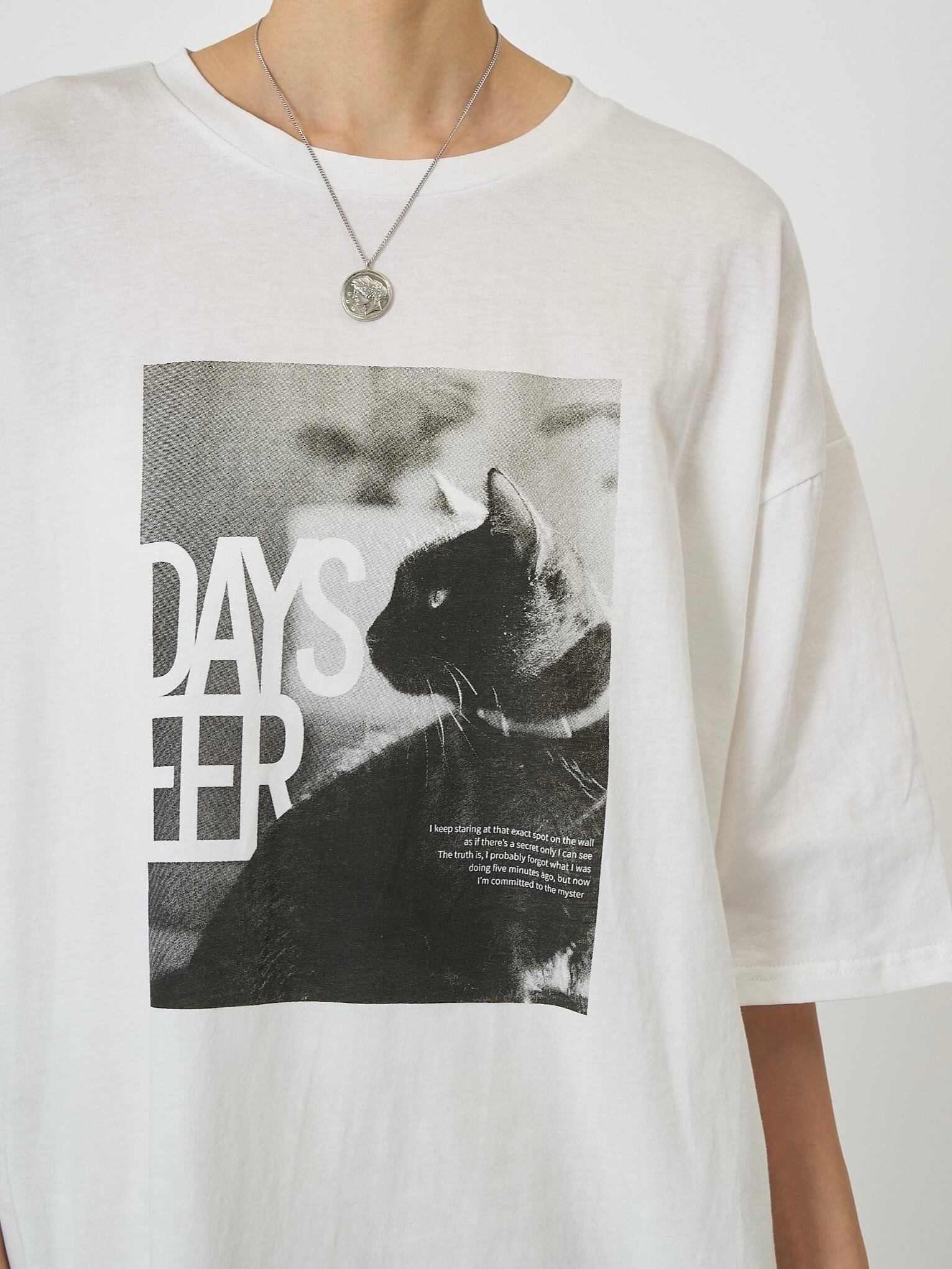 アニマルフォトCAT Tシャツ|ホワイト|CHIGNON