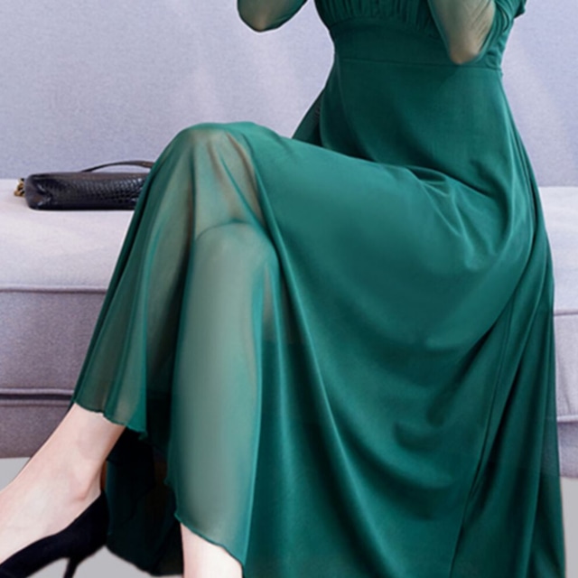 エレガント メッシュロングスリーブ ダンスドレス ds1065