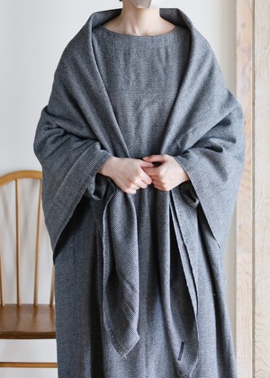 Honnete - Hound Tooth Washed Wool ワイドストール - Black
