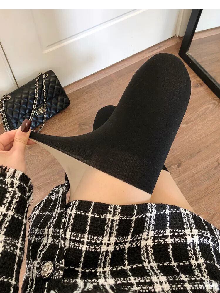 春と夏の JK 黒ストッキング女性膝上偽ハイパンスト継ぎ足底靴下エセ