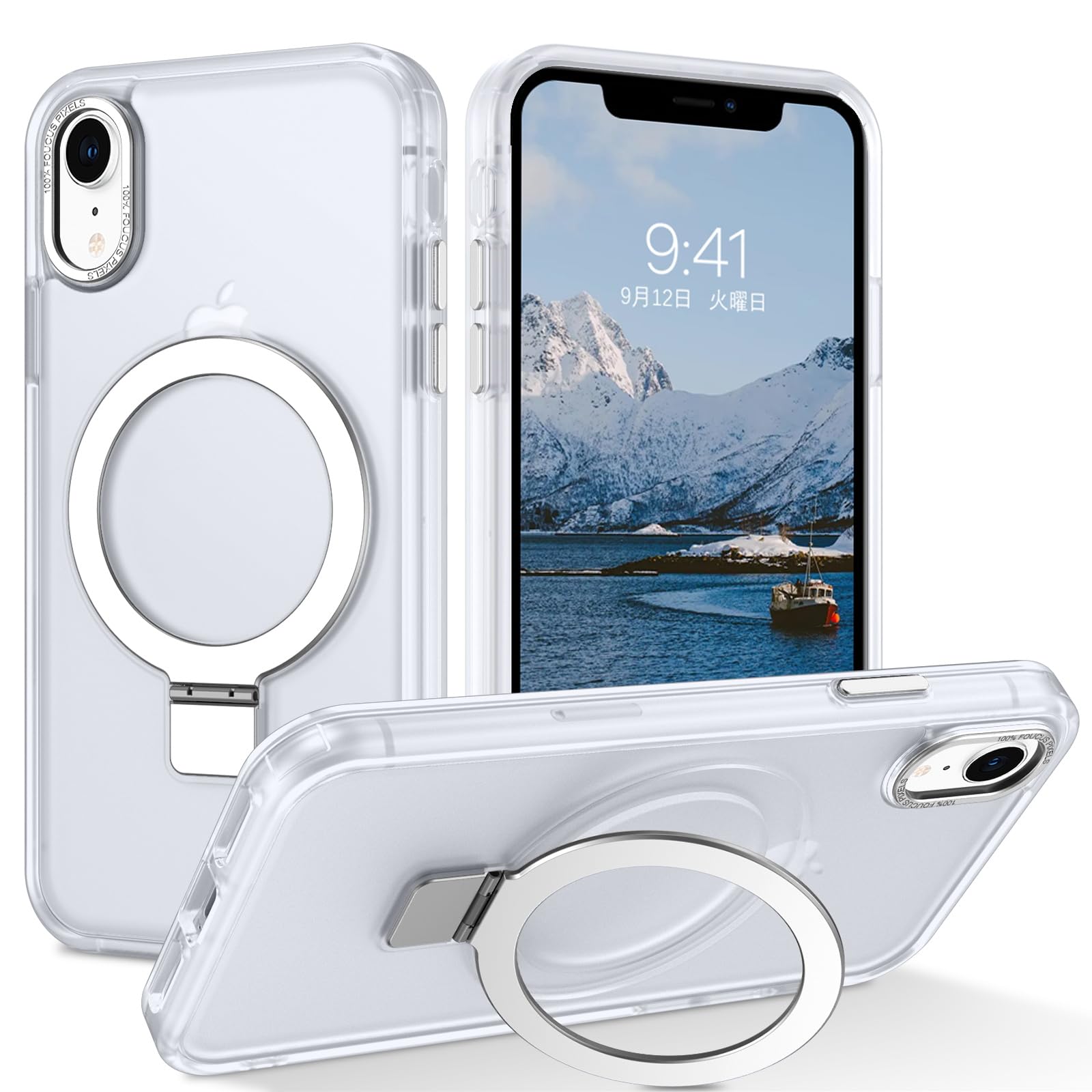 DUEDUE iPhone XR ケース MagSafe対応 アイフォンXR ケース マグネット搭載 スタンド機能 120°開閉可能 ホワイト 指紋防止 耐衝撃 一体型 薄型 TPUケース 車載ホルダー対応 ワイヤレス充電 全面保護
