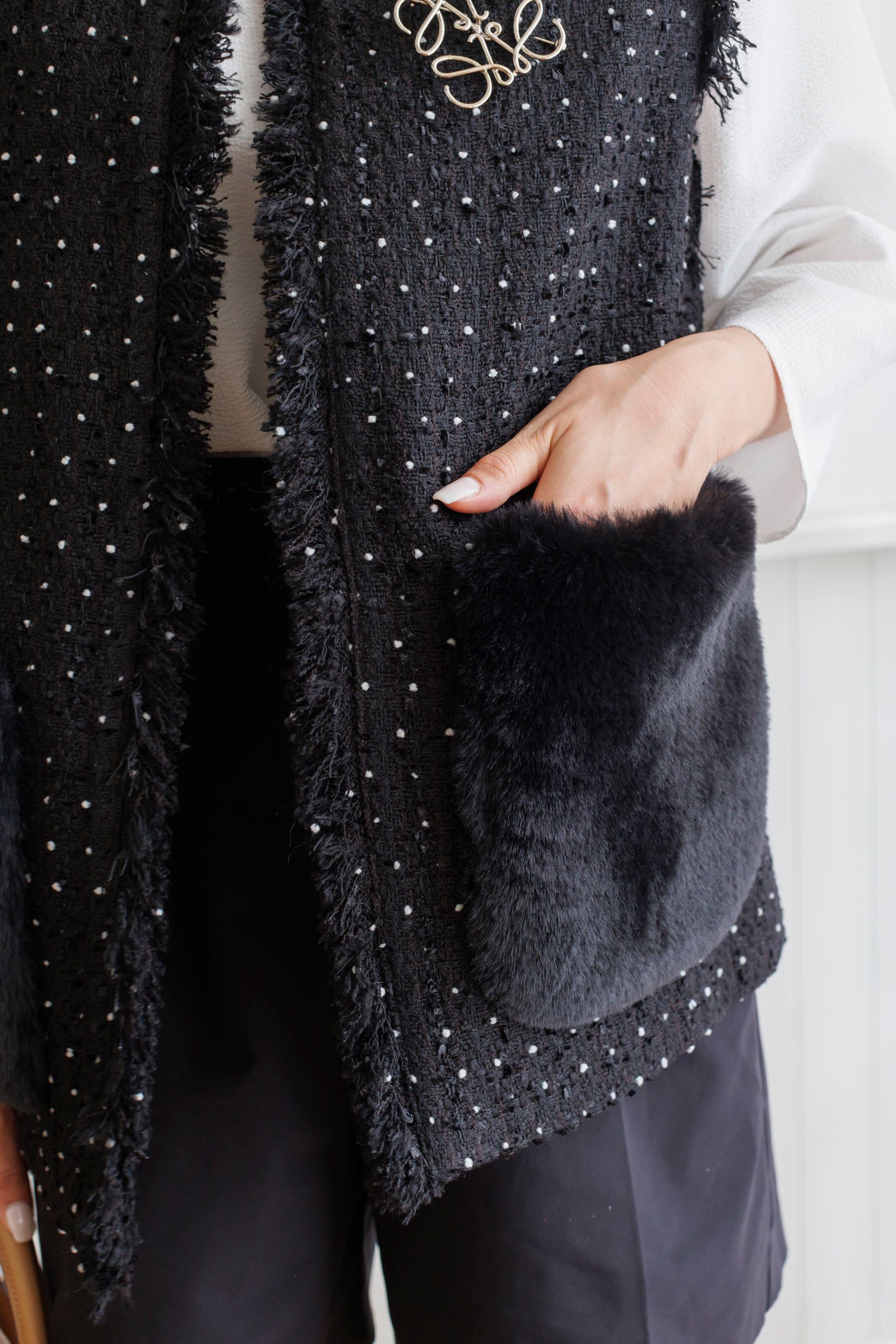 再販】11/10(fri)21:00- Dot tweed fur gilet | Bluelea