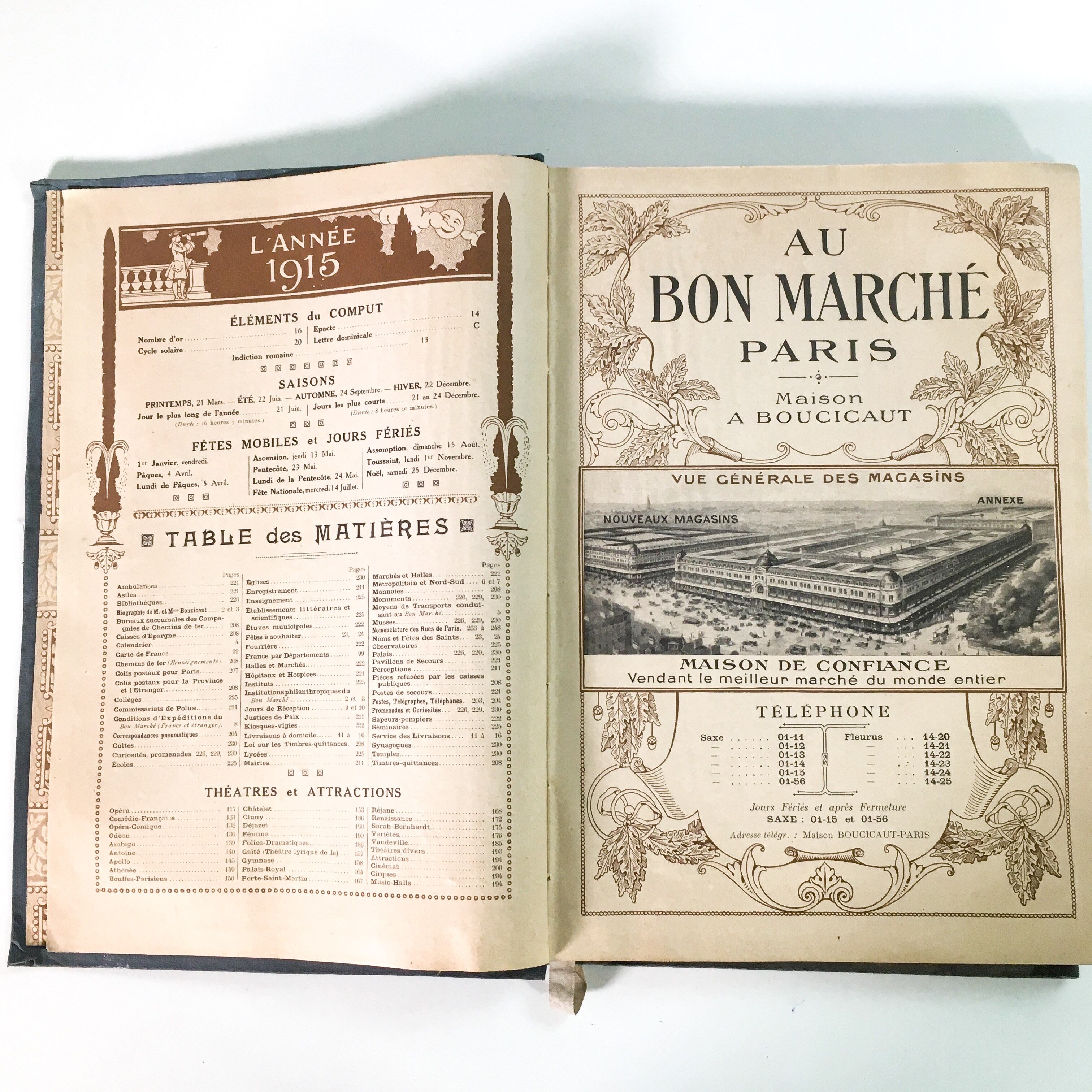 大判地図付き アンティーク 紙ものフランス BON MARCHE 1915年 日記帳 