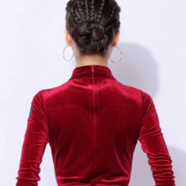 ロングスリーブ スタンドカラー ベロア トップス(レオタードタイプ) ds1117