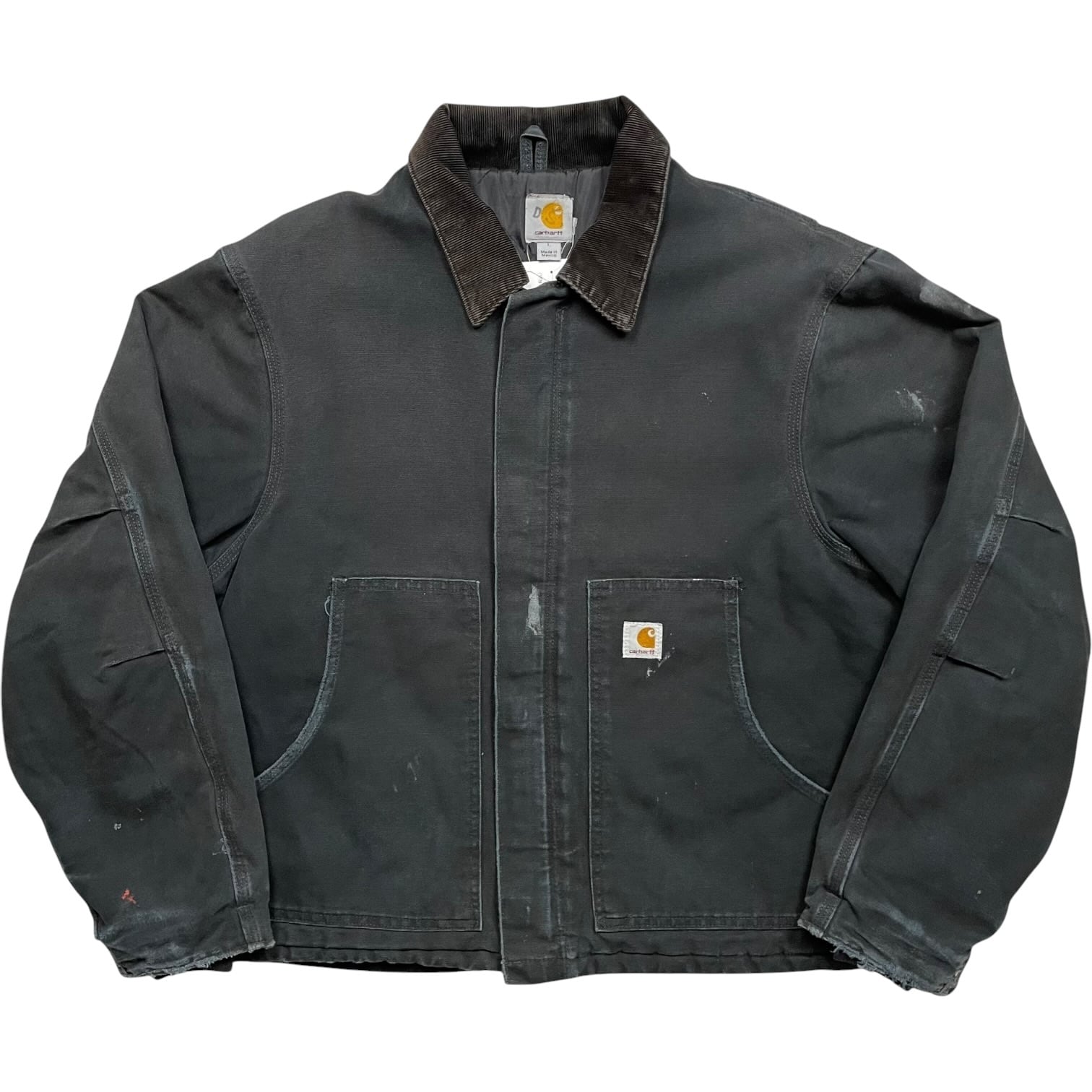 《L》Carhartt カーハート トラディショナルジャケット フェード ペイント ダメージ 襟コーデュロイ ブラック no.10569
