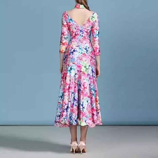 スカーフ フラワープリント ミモレ ダンスドレス ds1495