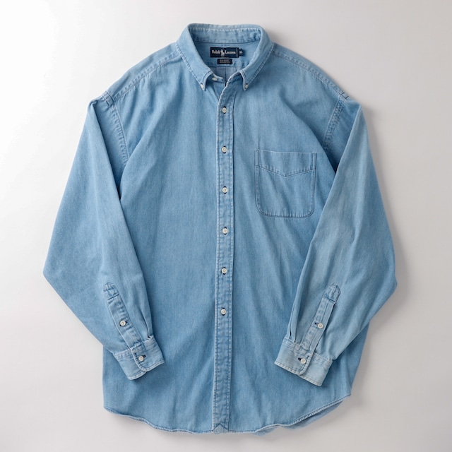 【美品】90s Ralph Lauren big shirts B.D denim shirt mint condition size L ／ 90年代 ラルフローレン ビッグシャツ BD ボタンダウン デニム シャツ ブルー ビッグサイズ 国内未入荷 サイズL