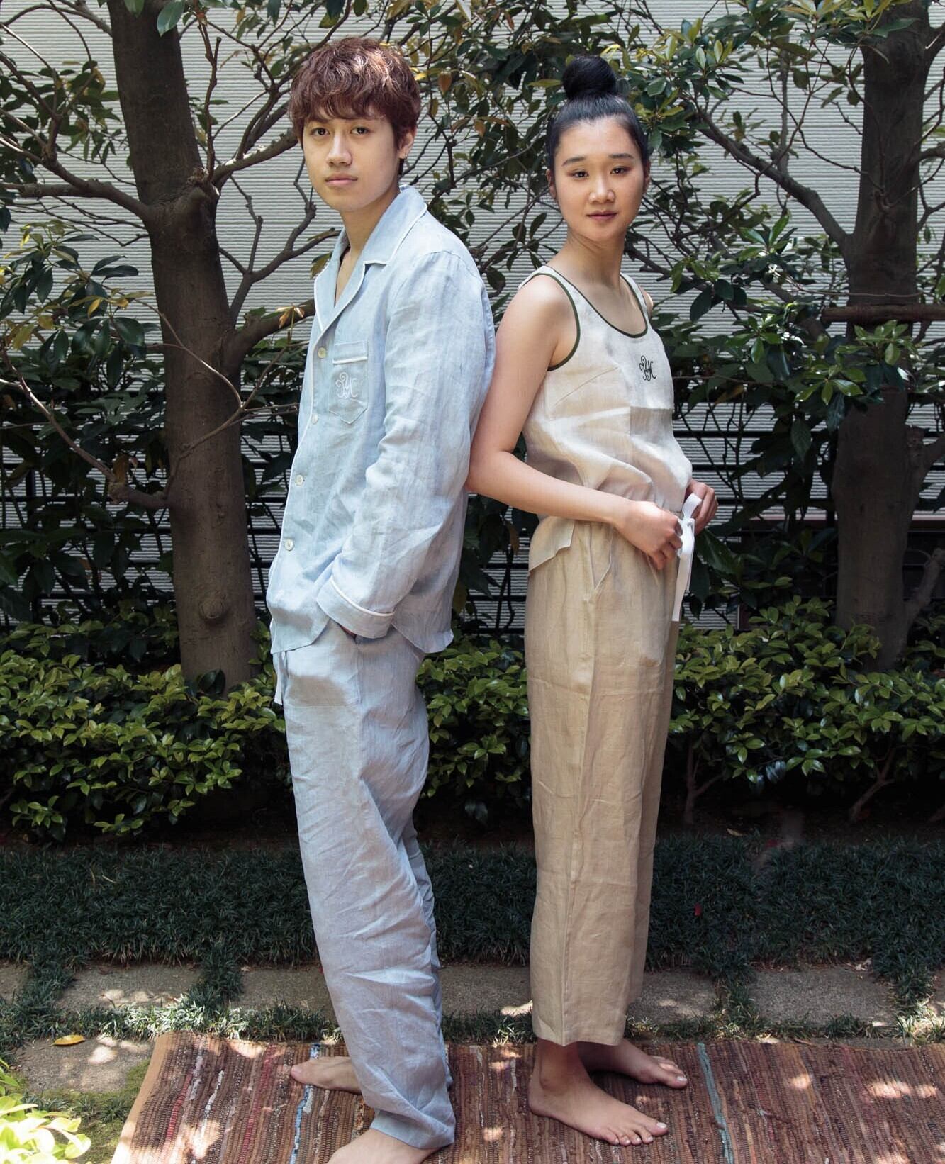 ﾒﾝｽﾞﾊﾟｼﾞｬﾏ リネン100% ブルーダンガリー（パイピング赤） | パジャマ