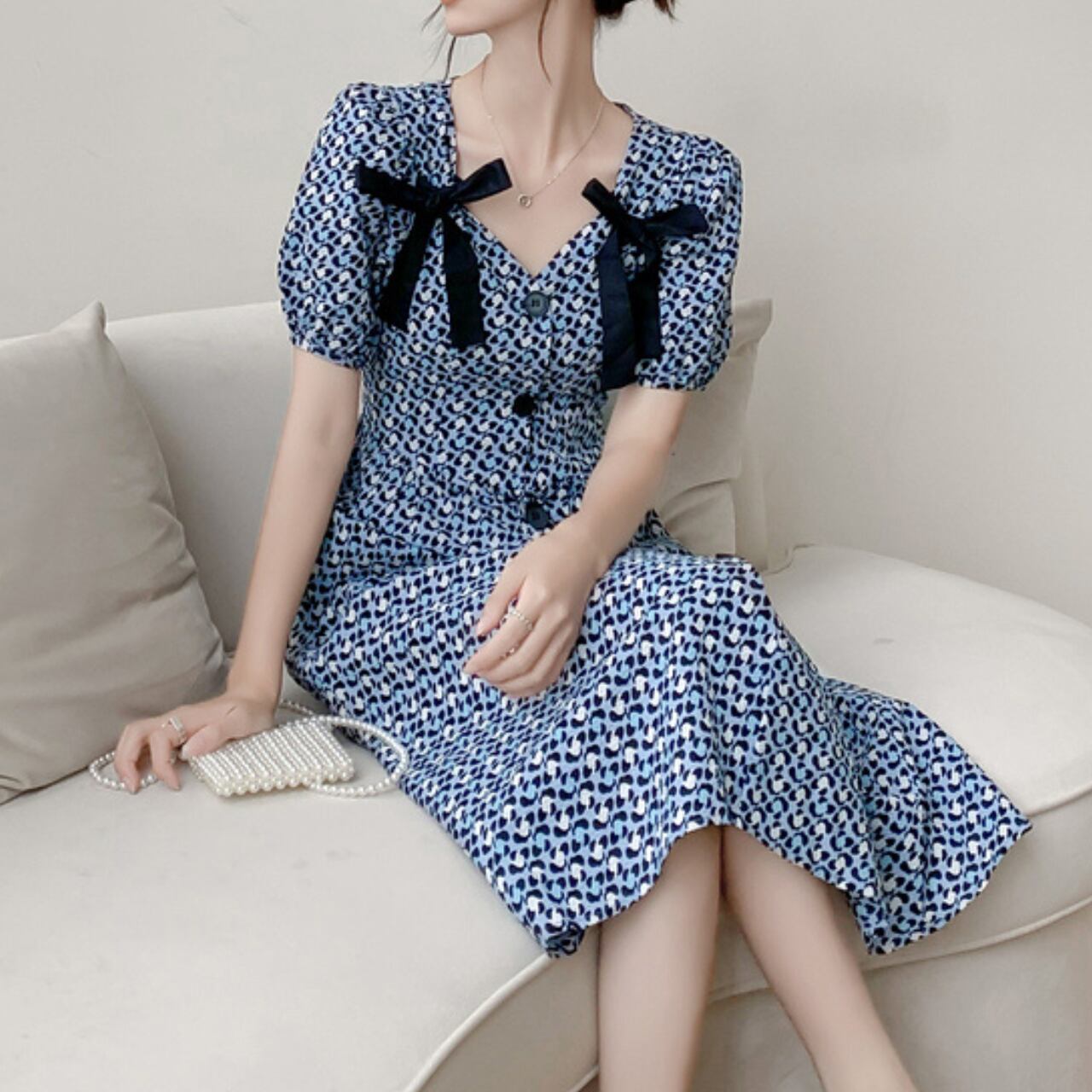 レトロ ロマンティック リボン ワンピース