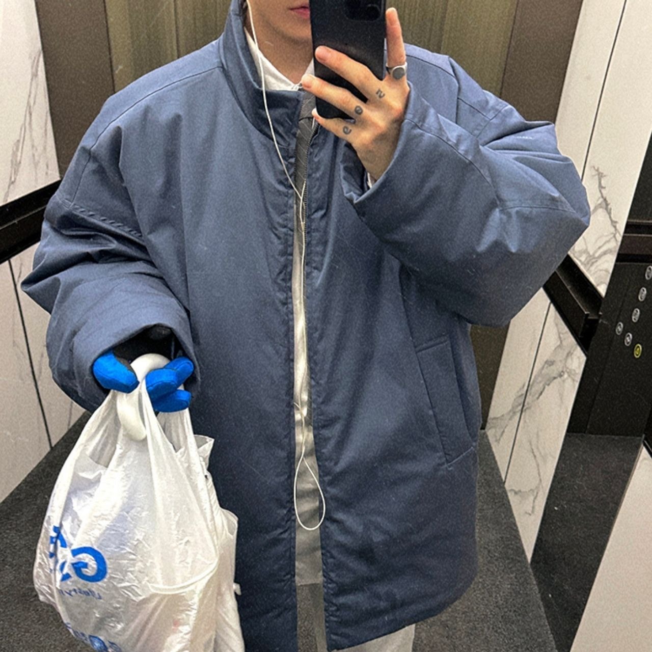 ネイビーブルービッグキルトジャケットコート　1108