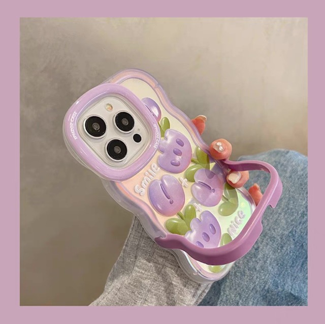 iPhoneケース iPhone14 iPhone13 スタンド付き ウェーブ 花柄 かわいい スマホケース おしゃれ 韓国 2431