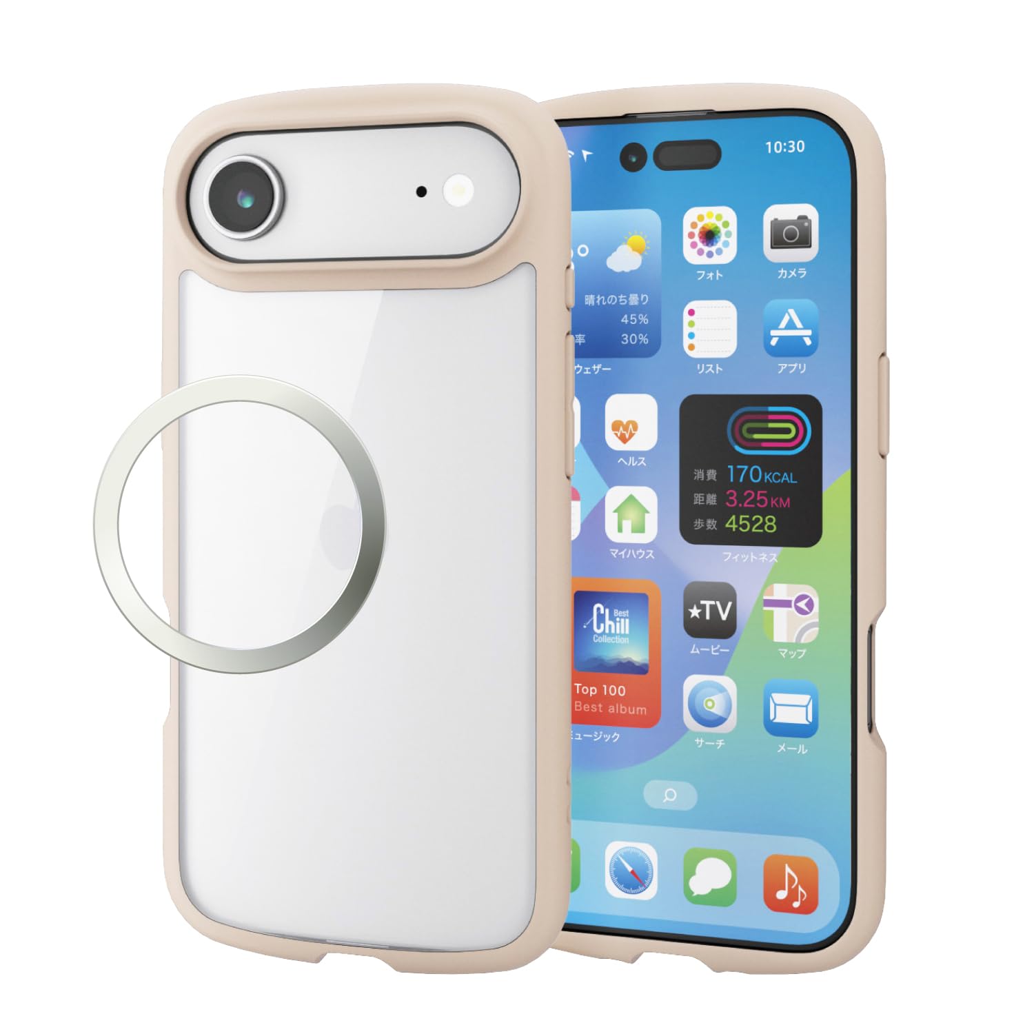エレコム iPhone Air ケース カバー クリア 耐衝撃 衝撃吸収 ハイブリッド 薄型 軽量 ストラップホール付き 全周エアークッション ストラップホルダーシート付 TOUGH SLIM LITE ベージュ PM-A25BTSLFCBE