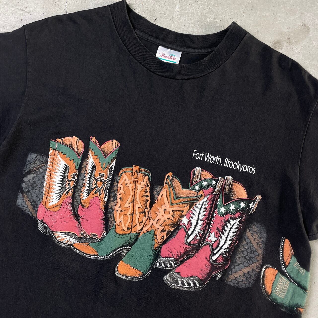 USA製 90年代 ウエスタンブーツ 巻きプリントTシャツ メンズL 古着 90s