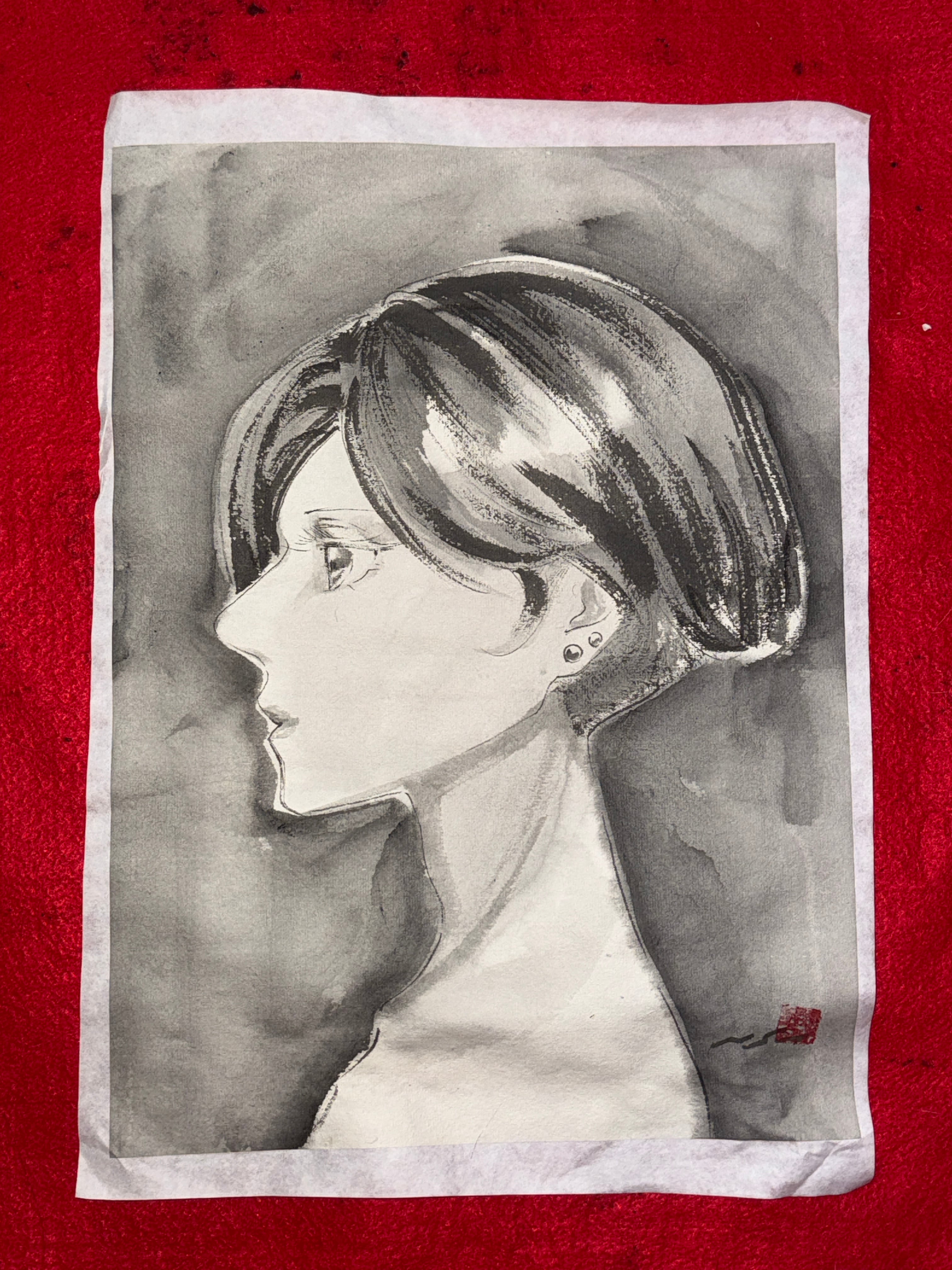 美人画 肉筆画 墨絵 水墨画 原画 現品限り #手 #花 | PAY ID
