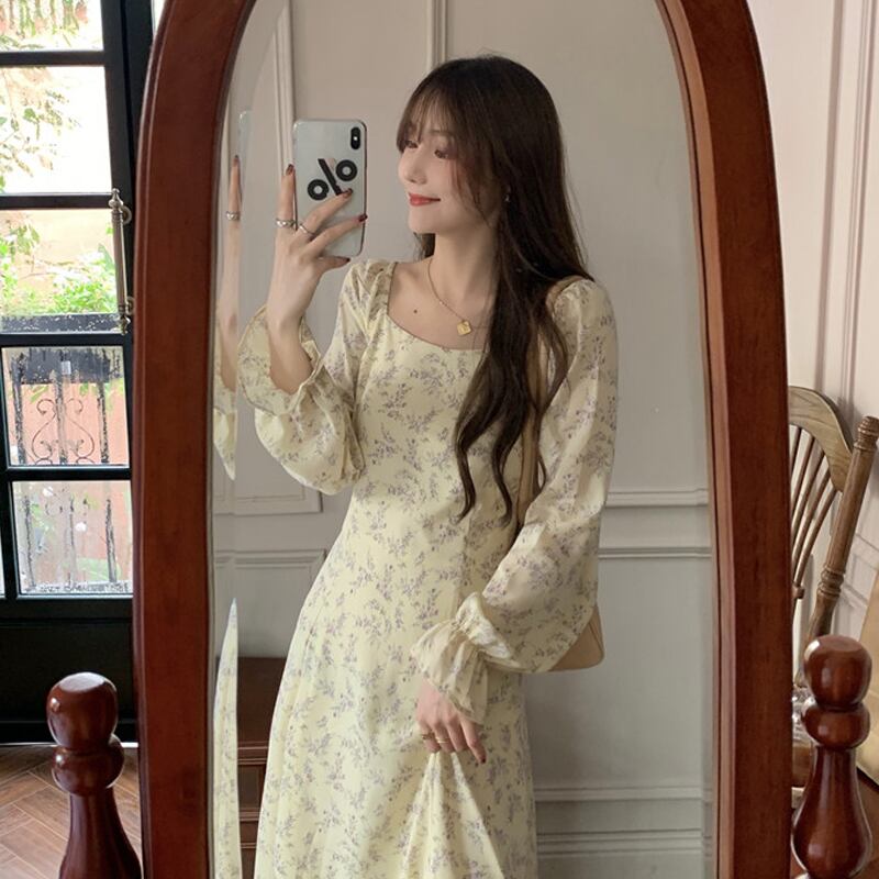 Aラインスカート スプリングスタンダードフローラルスタイルドレス レトロ 春物 花柄 試着室8735128544