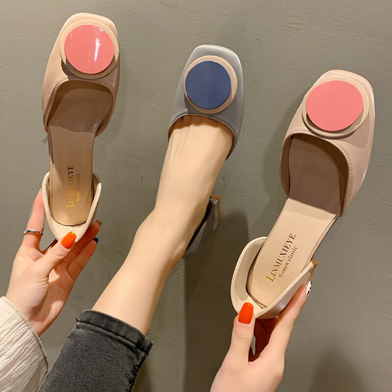 浅い口の靴の女性2020年春に新しい厚いヒールのおばあちゃんの靴のレトロな妖精のスタイルの野生のフレンチハイヒールの女性の靴 部族の婦人靴9935709