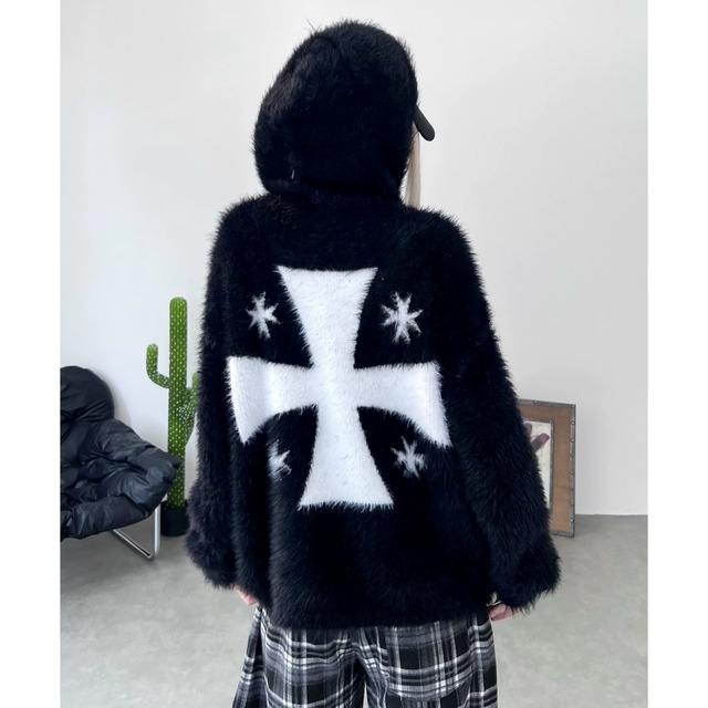 ユニコーンモチーフバッククロスジップニットパーカー 2col R02917