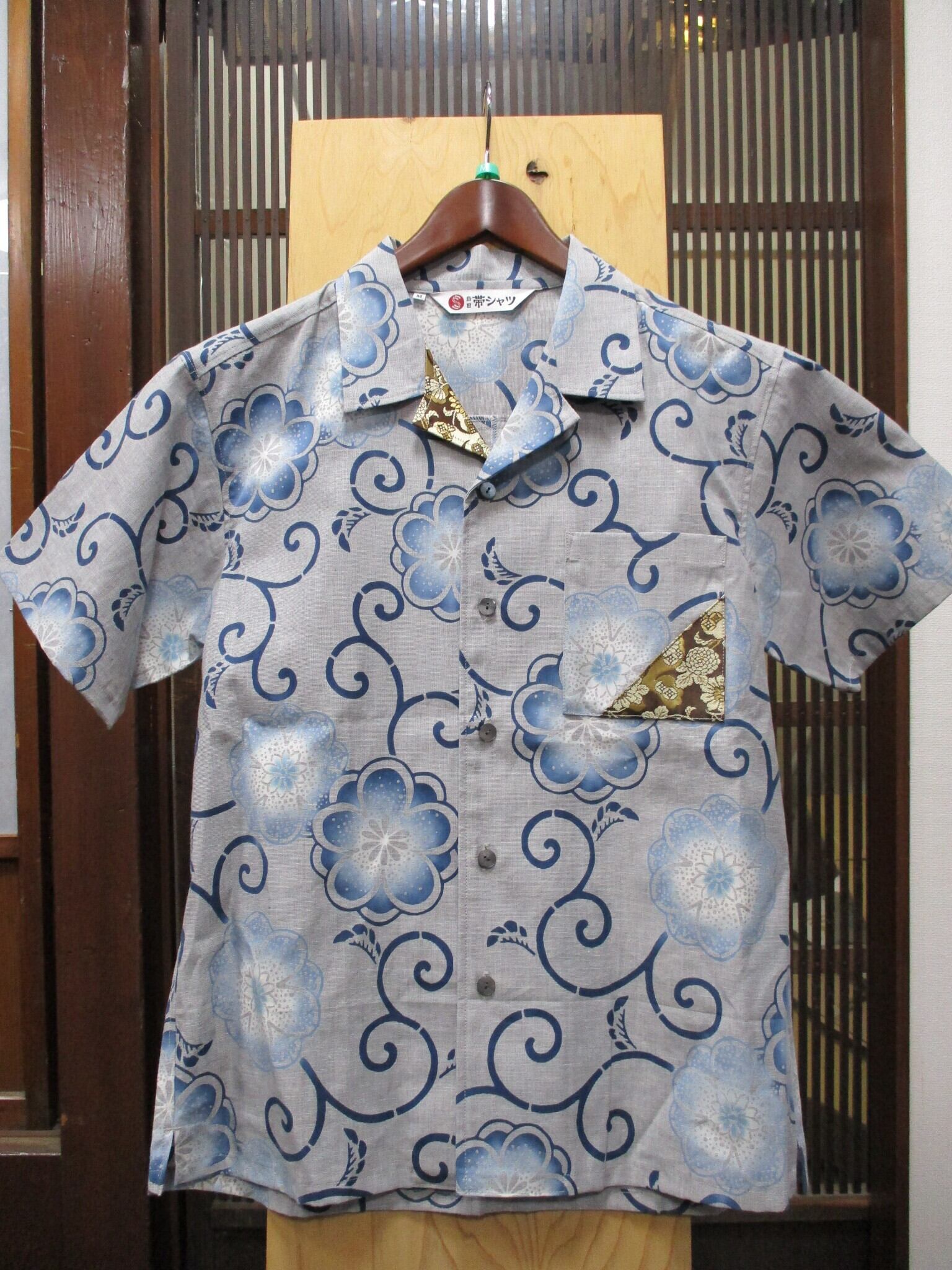 帯シャツ  からむし織唐草柄 【Mサイズ】