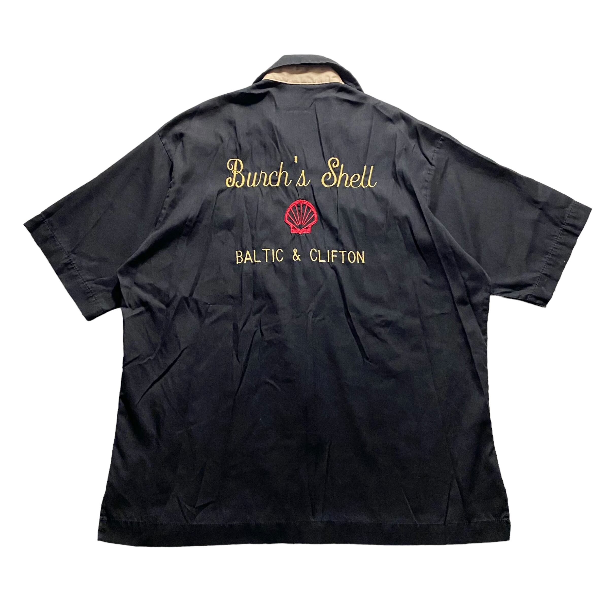 vintage 1970's KING LOUIE open collar bowling shirt “SHELL” | NOIR