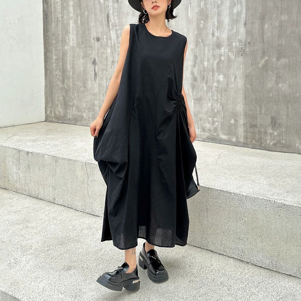 SOLID SLEEVELESS LONG DESIGN PULLOVER DRESS 3colors M-16250