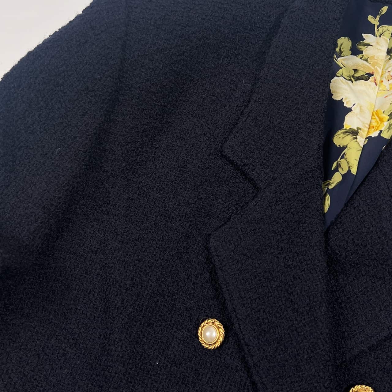 上下 INGEBORG インゲボルグ セットアップ 裏地花柄 金ボタン ウール ダブル ジャケット スカート M/ ネイビー レディース
