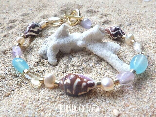 14KGF* Ocean Druzy アクアマリン ビーチブレスレット | Mermaid Cottage