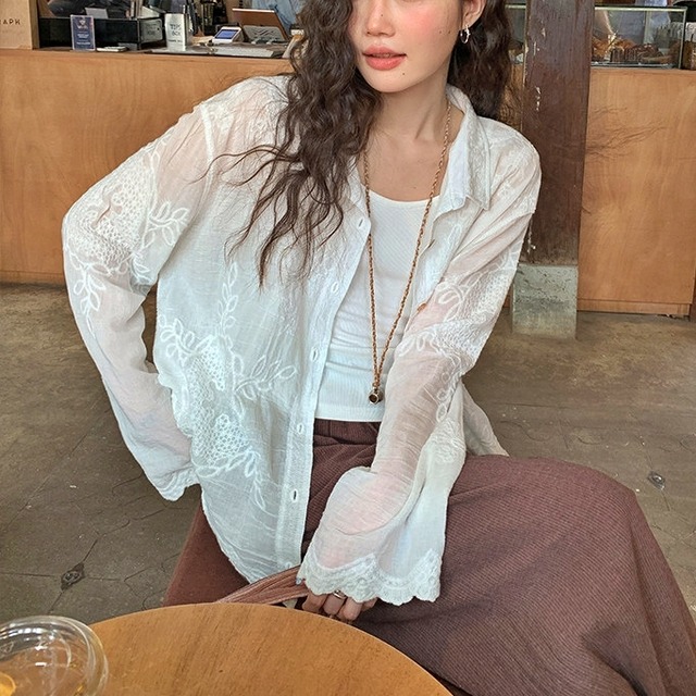 sheer lace regular shirt　k-0099