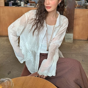 sheer lace regular shirt k-0099