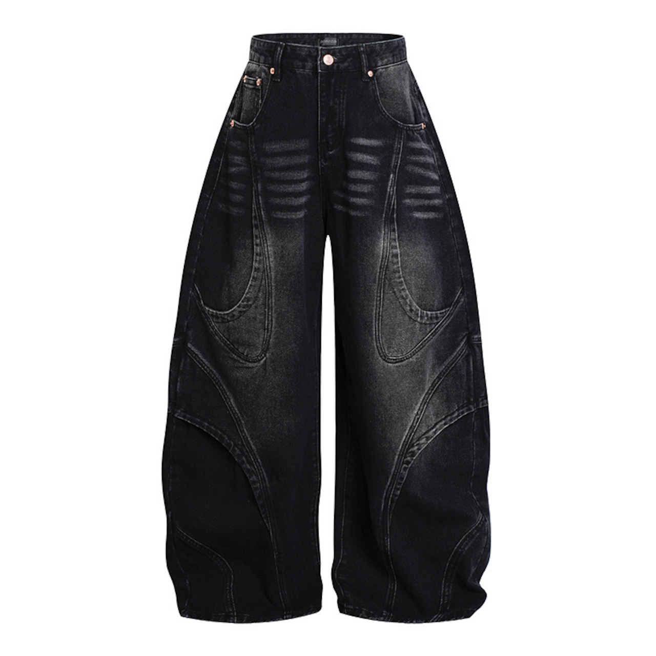 VINTAGE ストリート アーク切替 ワイドデニムパンツ P464