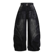VINTAGE ストリート アーク切替 ワイドデニムパンツ P464