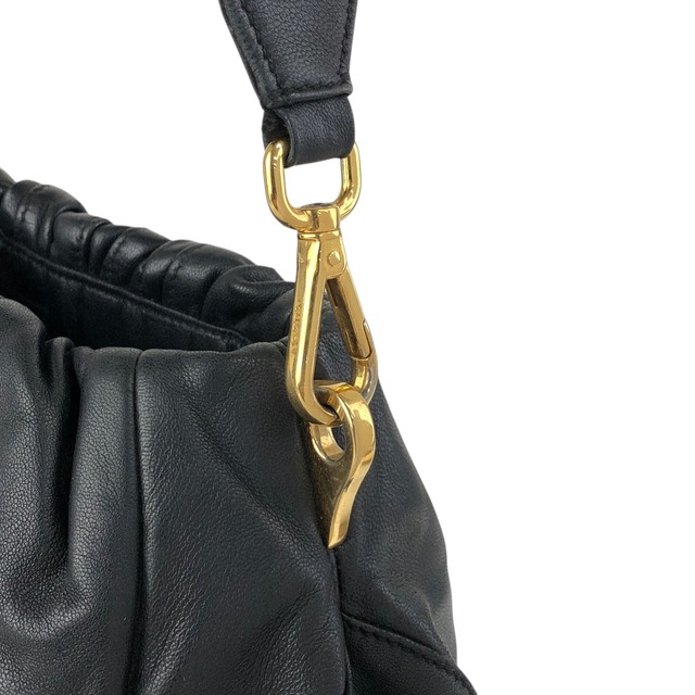 PRADA プラダ ショルダーバッグ ブラック トライアングルロゴ レザー ギャザーセミショルダーバッグ vintage ヴィンテージ オールド 6yixa5