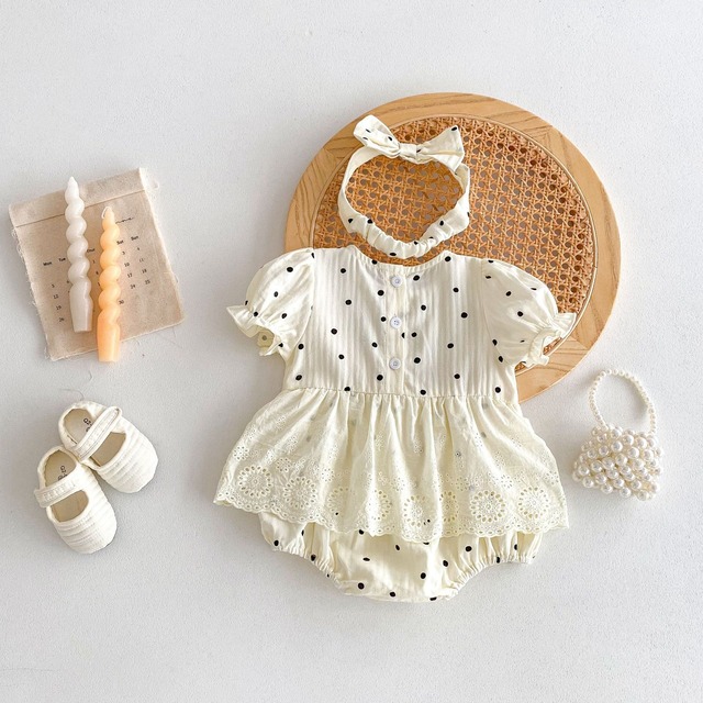 【BABY】可愛いレースドットロンパース
