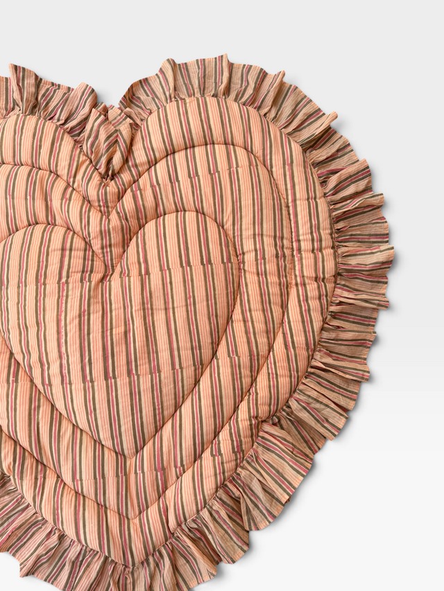 Baby Play Mat Heart Frill -Regular Size / Soft Autumn Colors-Countryside Pink Stripe【saruche】