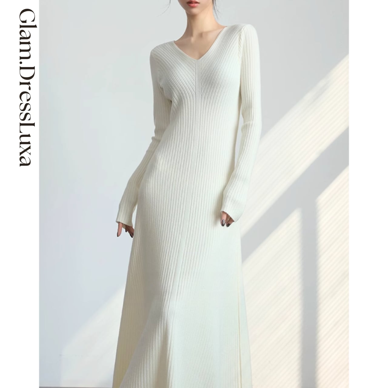 Vネック マシュマロニット ワンピース/4color_W781