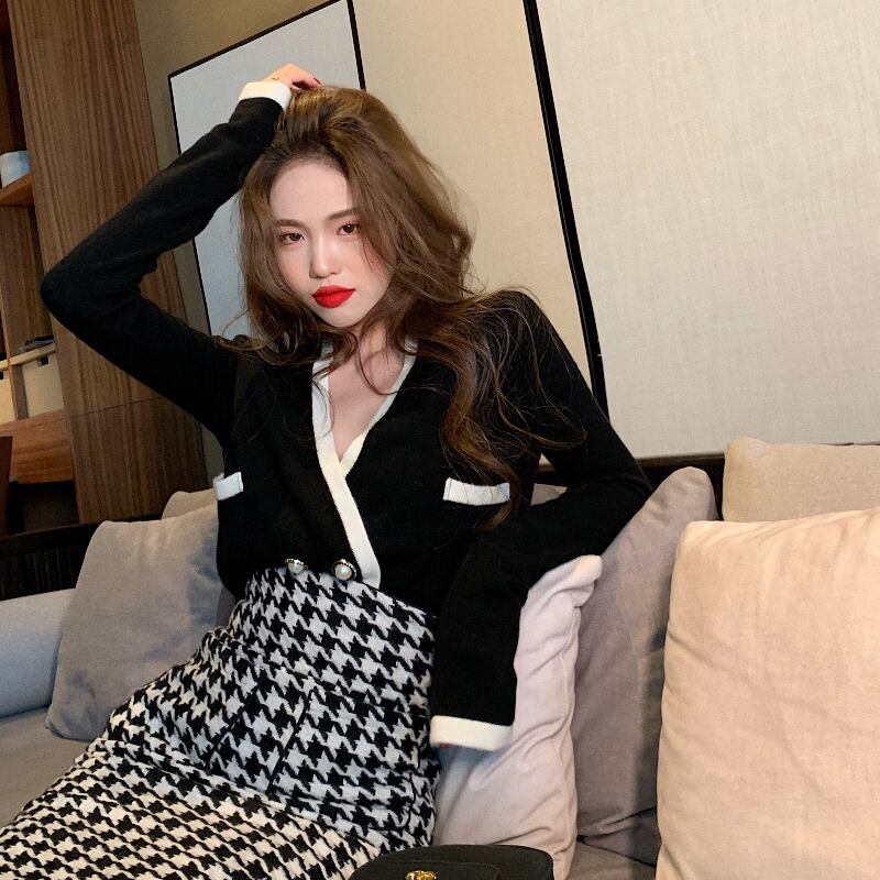 Vネックセーター ルーズジャケット オータムウィンターショートトップス ロング 秋物 冬物 YY-ファッション54292396778