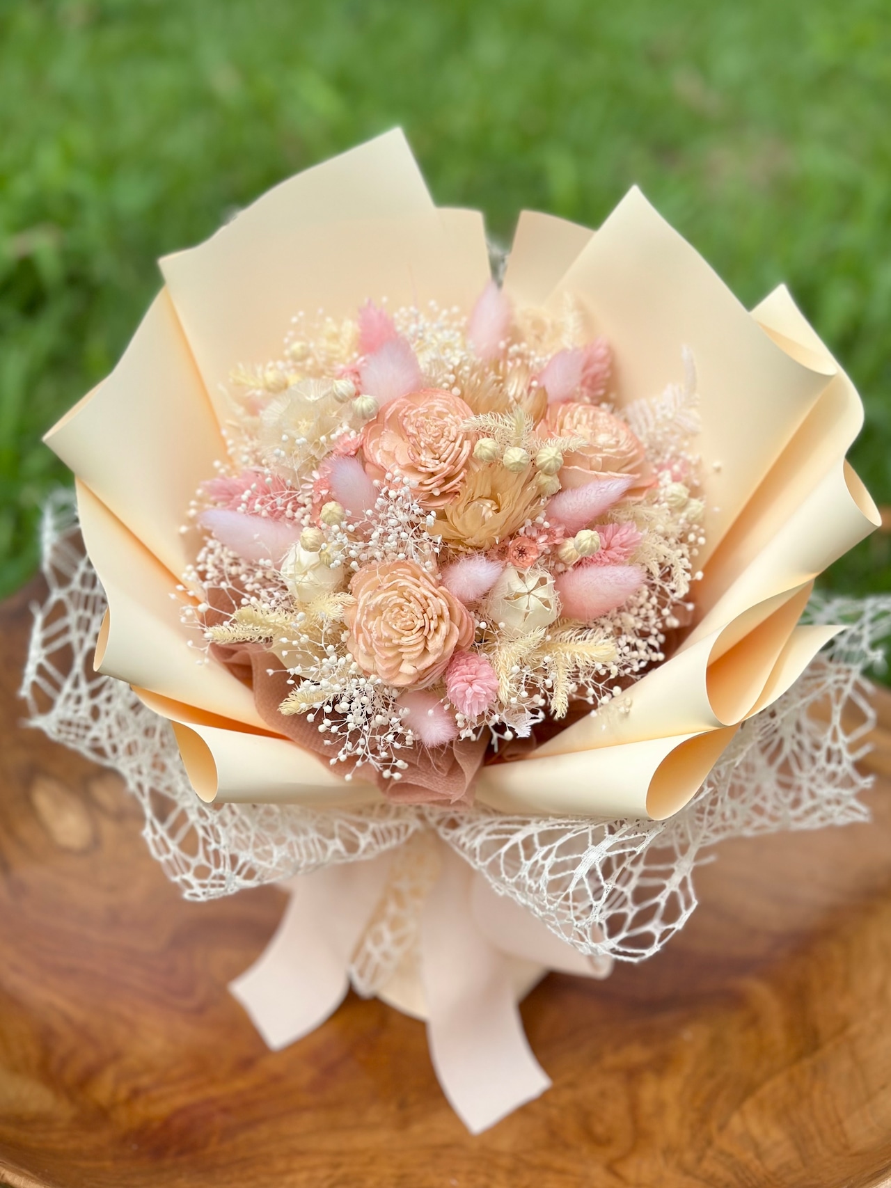 S1.置けるドライフラワー花束(花てまり/ピンク色・白色) □Sサイズ 【1点もの】 画像7