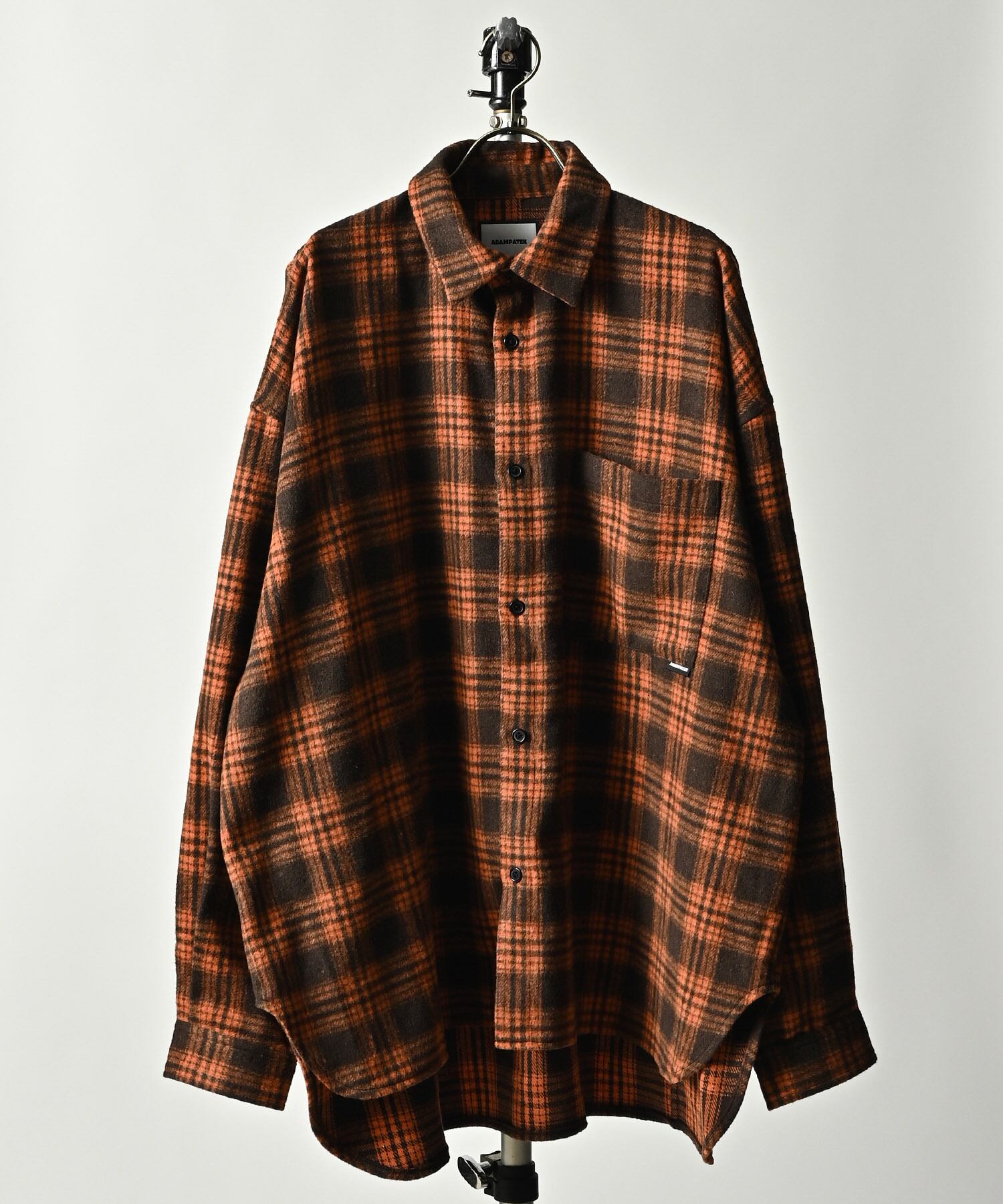 新品 アダムパテック brushed check loose shirtオレンジ