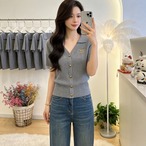 V-Neck Short-Sleeve Knit Cardigan