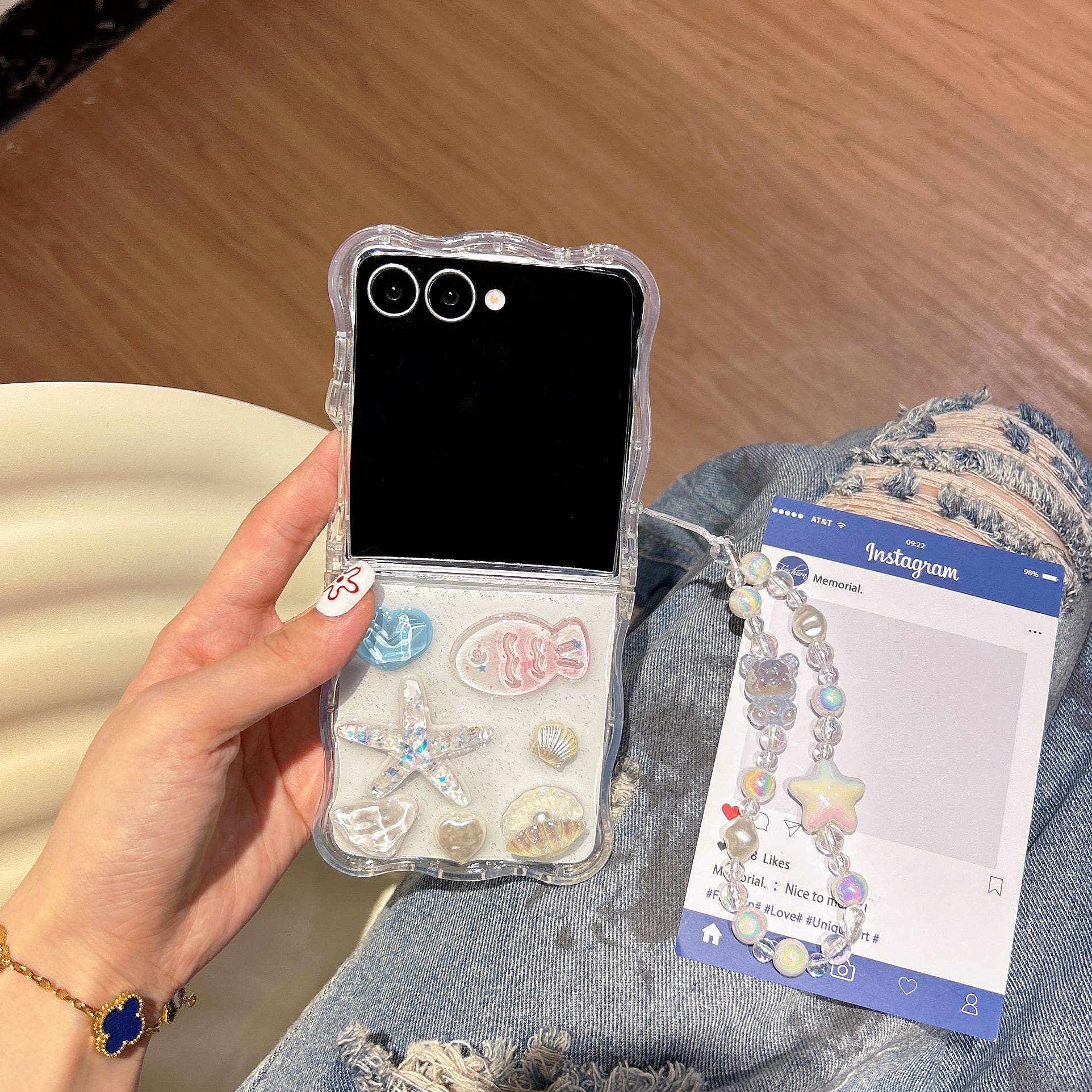透明感 Galaxy Z Flip 7 6 5 4 3 ケース ウエーブフレーム かわいい 魚