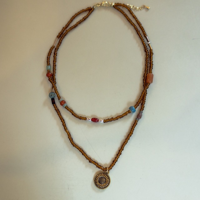 Benseレトロ太陽花ビーズ２層ネックレス