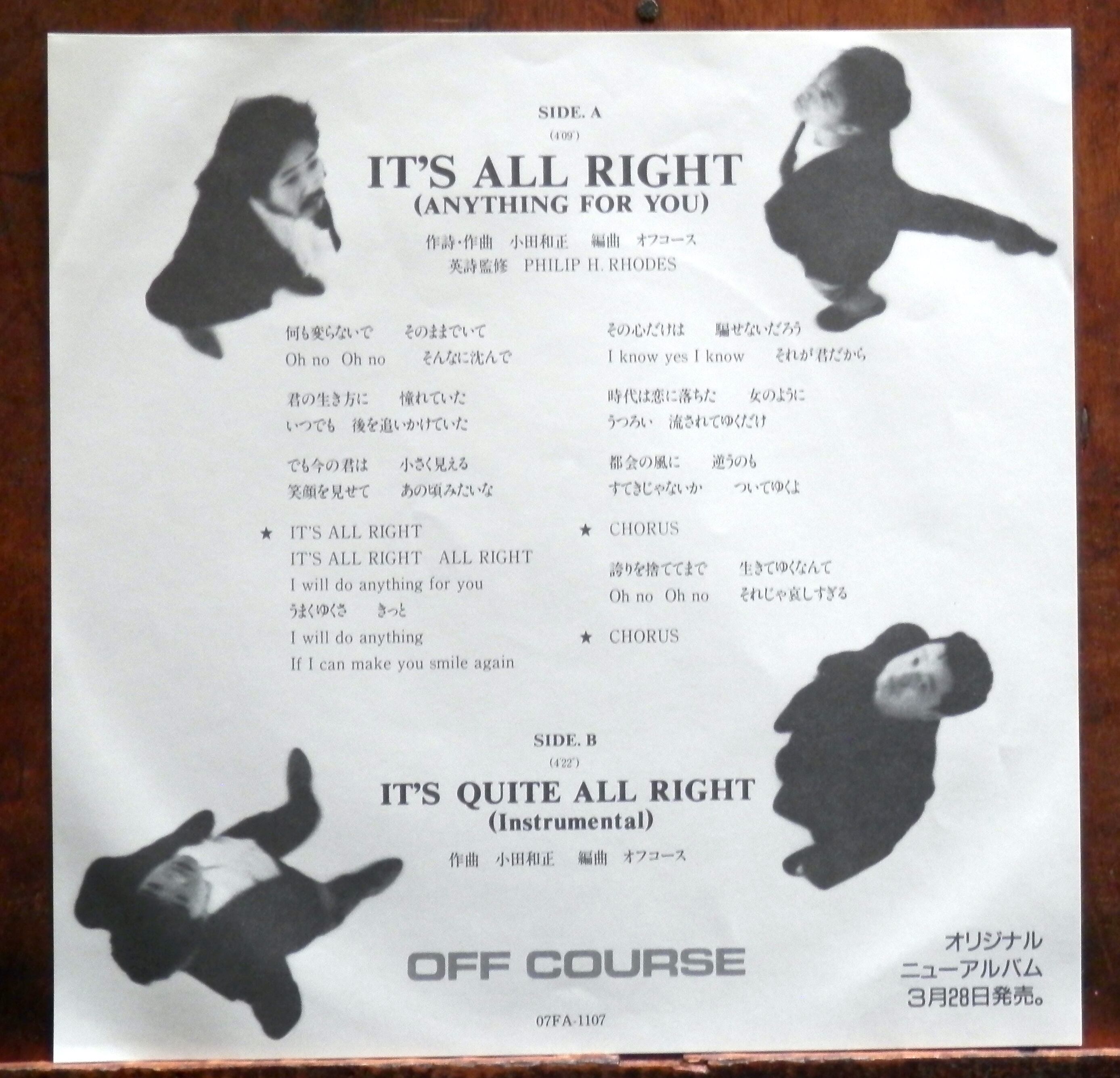 RIGHT　ALL　IT'S　87【EP】オフコース　音盤窟レコード
