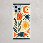 受注生産 iPhoneケース 太陽と花の白背景民芸柄｜花モチーフ FMSY081C